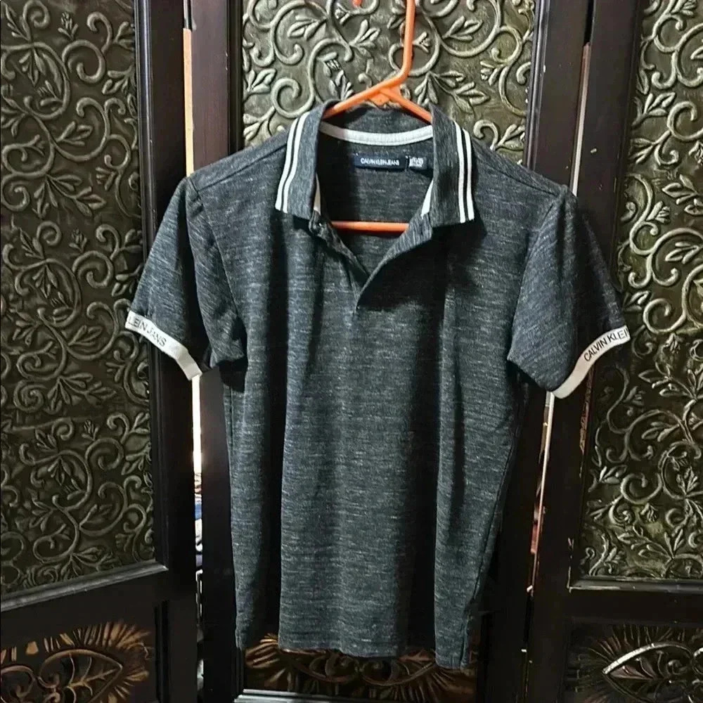 Calvin Klein Boys Charcoal Polo Shirt Size Medium